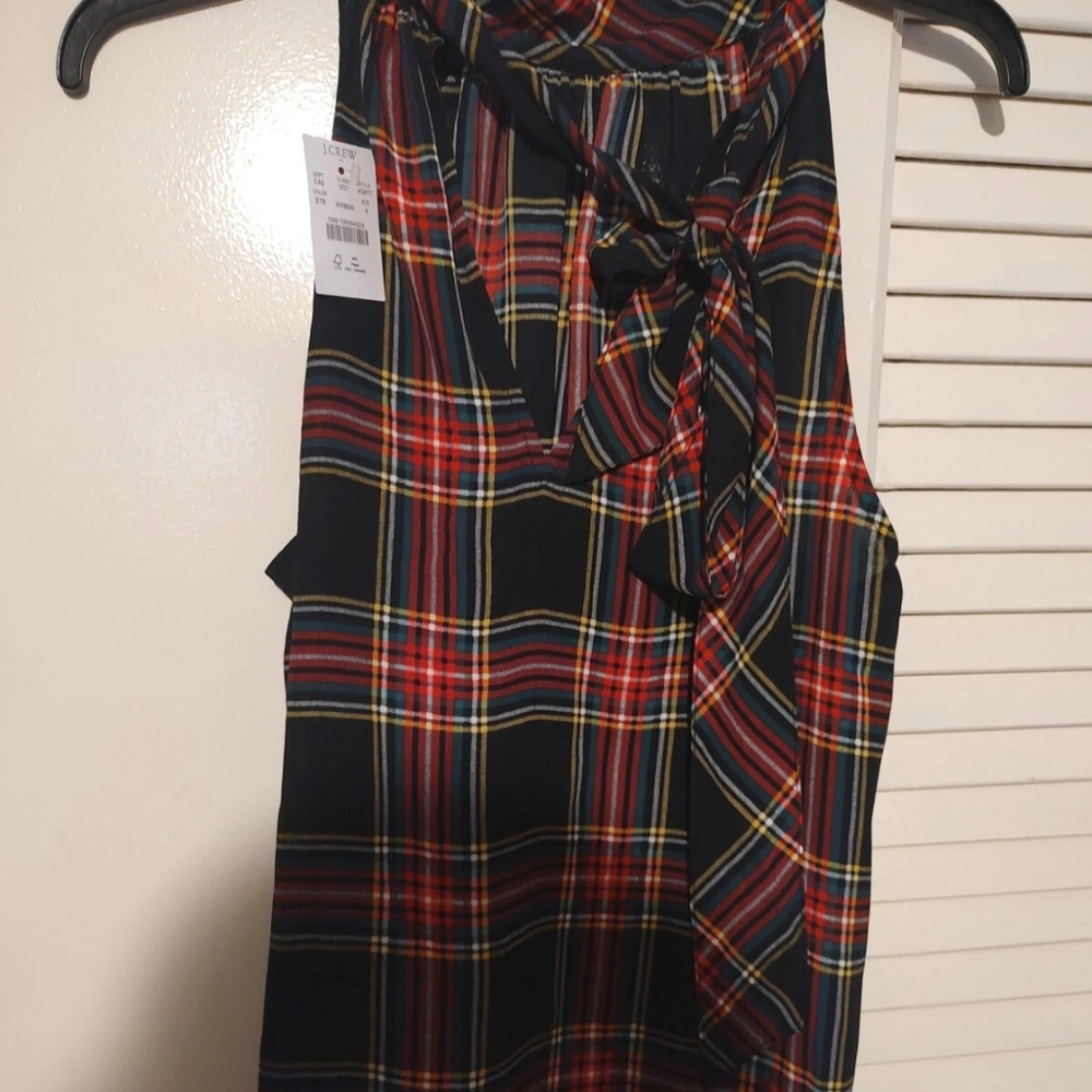 Plaid Sleeveless Top with Bow Tie